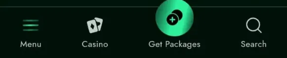 Lucky Bunny mobile site navigation bar with Menu, Casino, Get Packages and Search buttons