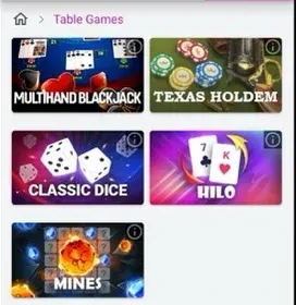 Pulsz Table Games section showing Multihand Blackjack, Texas Holdem, Classic Dice, HiLo and Mines